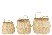 J-Line Set of 3 Baskets Retractable Seagrass White