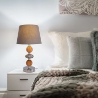 Ceramic table lamp "Araga" 36 cm high, table lamp made of metal, wood and marble, with text blades, gray, with E14 socket, lighting for dining room, living room, hallway or office