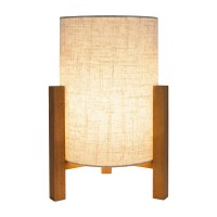 Tischleuchte "MATILDA" klassische Tischlampe mit natürlicher Ausstrahlung durch Holz und Stoffschirm, E27 Fassung, 32 cm hoch