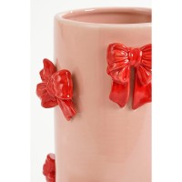 Vaas met Strikjes - H26 x Ø17 cm - Dolomiet - Rood, Lichtroze
