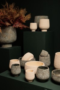 Laim Cream Cement Round Bowl Dots Pattern L