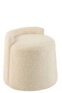 J-Line Poef Teddy Round+Rugleuing Bouclé White