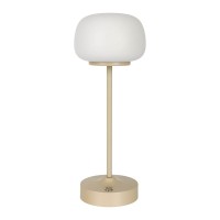 LED battery/ table lamp "Pina" 30 cm high, made of metal (beige) and glass (white), integrated LEDs, warm white