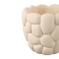 Mikay White Cement Round Smooth Rock Pattern Pot L