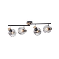 4er Spot Deckenleuchte "FUMOSO", Deckenlampe aus Metall und Rauchglas in Schwarz,, mit E14-Fassung, für Esszimmer, Wohnzimmer, Diele oder Büro, 80 x 20 cm