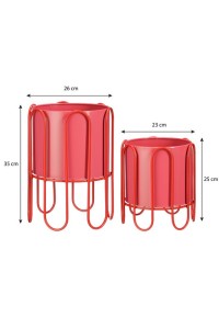 Dione flowerpot on Standard - Set of 2 - H35 x Ø26 cm - Metal - Red, Pink