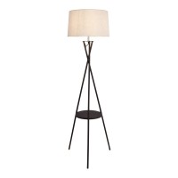 Standing lamp with integrated "Tora" table made of rust -colored metal and natural -colored textile material, 158 cm high Ø 51cm, E27