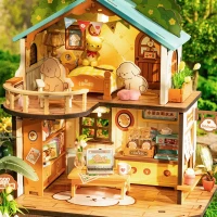 DIY Huisje Puppy's Cozy Villa with LED lighting, Robotime, DG169, 22x18.3x23.5cm