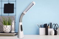LED table light "Ventu" with fan, with touch, dimmable, made of white plastic, firmly built-in LEDs, 40 cm high