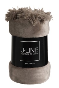 J-Line Plaid Pompom - polyester - taupe - 170 x 130 cm