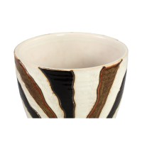 Evelin Dark Brown Round Ceramic Pot With Lines M