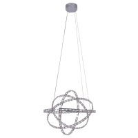 LED pendant lamp "Cosmos" metal and plastic in chrome, Ø60 cm, with firmly built -in LEDs, lighting for living room, dining room or office.