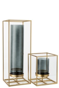 J-Line lantern Rectangle High - candle holder - metal/glass - gold