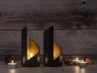 Candle holder set 2-piece tea light holder Kevin cylindrical black matt gold-plated inside