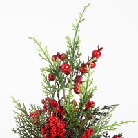 Ceder Kunstkerstboom in Pot - H45 x  Ø18 cm - Rood, Groen
