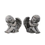 Chrisann Grey Cement Sitting Angel Statue Set Of 2