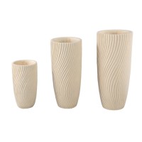 Lianna Cream Cement Round Vase Line Pattern L