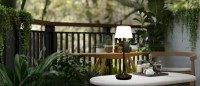 LED Leuchte "EMMI" für Außen und Innen, Tischlampe aus Metall und Kunststoff , mit fest verbauten LEDs, LED Tischlampe für Balkon, Terrasse, Garten, Wohnzimmer, Wintergarten, ca. 38 cm hoch
