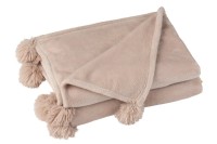 J-Line Plaid Pompom - polyester - donker beige - 170 x 130 cm