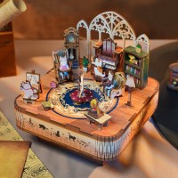 Music box DIY 3D Wooden Puzzle, Cat's Family, Tone-Cheer, TQ065, 14x14x13.9cm