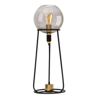 Table lamp "Stelo", modern table lamp made of black metal and smoke glass, E27 socket, 71 cm high, for dining room, living room, hallway or office,