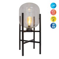 LED socket light "Lora" height 58 cm, made of metal and glass, made of black metal and clear glass, for inside and outside