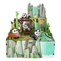 Music box DIY 3D Wooden Puzzle, Panda's Home, Tone-Cheer, TQ057, 13x10.3x13.8cm