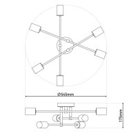 Ceiling light "Modo" 6-flame made of metal in black, versions gold, E27 socket, ceiling lamp for living room, dining room, kitchen, hallway, hallway or office with a Øvon 54.5 cm