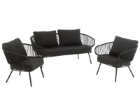 J-Line set of three chair/sofa poa metal/rattan black