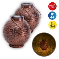 2 Set LED decoration solar light Ø 18 cm outside decoration made of metal in bronze with integrated LEDs