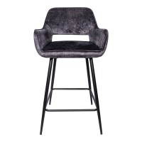 Fal LOW Velvet Anthracite Bar Stool Black Metal Le