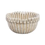 Raffay Cream Cement Round Pot Ribbed Lines Low L