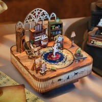 Music box DIY 3D Wooden Puzzle, Cat's Family, Tone-Cheer, TQ065, 14x14x13.9cm