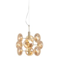Pendelleuchte "ORION" Ø ca. 53 cm, aus messingfarbenem Metall und Glas in amber, G9-Sockel, Beleuchtung für Wohnzimmer, Esszimmer oder Büro.