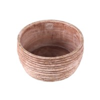 Einnas Brown Round Cement Pot Ribbed Low L