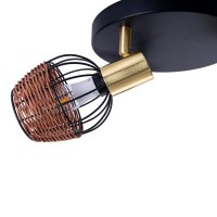 3 "Corbis" ceiling rondel, metal spot in black, with gold and rattan, with E14 socket, for dining room, living room, hallway or office, lighting for living room, dining room or office, 38 cm diameter