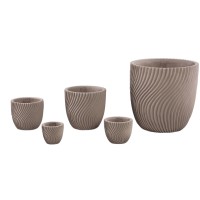 Lianna Beige Cement Round Pot Line Pattern L