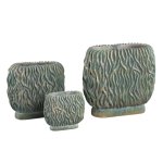 Brendan Green Cement Oval Pot Carved Gold Finish S