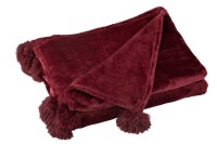 J-Line Plaid Pompom - polyester - bordeaux - 170 x 130 cm