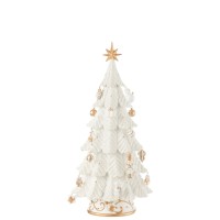J-Line decoratie Kerstboom Ornamenten - polyresin - wit/goud - S - LED