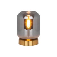 Glass table light "Alessio", 17 cm high, Ø 12 cm, gold-colored metal, smoke glass, E14