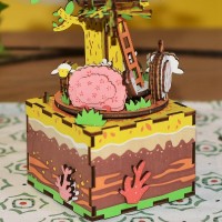 Music Box Wood DIY 3D Puzzle Tree House, Robotime, AM408, 11.6×11.5×19.5 cm