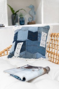 J-Line cushion Patchwork - denim/cotton - blue/white