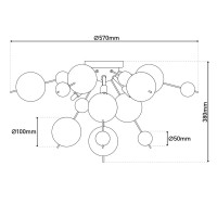 Deckenleuchte "EXPLOSION" amber aus Metall und Glas, G9 Fassungen, Deckenlampe für Esszimmer, Wohnzimmer, Diele oder Büro, Ø57 cm