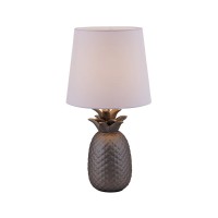 Ceramic table light "pineapple", ceramic table lamp with silver-colored glaze and white fabric screen, with E14 socket, for dining room, living room, hallway or office, table lamp 45 cm high