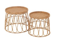 J-Line Set of 2 Table Round Rattan/Plywood Natural