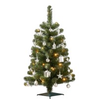 Joy Kunstkerstboom met 26 Ornamenten en LED Verlichting - H90 x Ø50 cm - Groen, Zilver