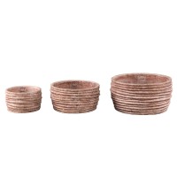 Einnas Brown Round Cement Pot Ribbed Low L