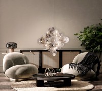 Pendelleuchte "SPHERE" Ø 75cm, au s Metall und Glas mit verschiedenen Strukturen, Beleuchtung für Wohnzimmer, Esszimmer oder Büro.