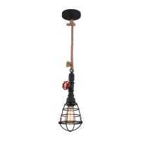 Pendant lamp "Regia", black metal, hemp rope, E27 version, lighting for living room, youth room or office
